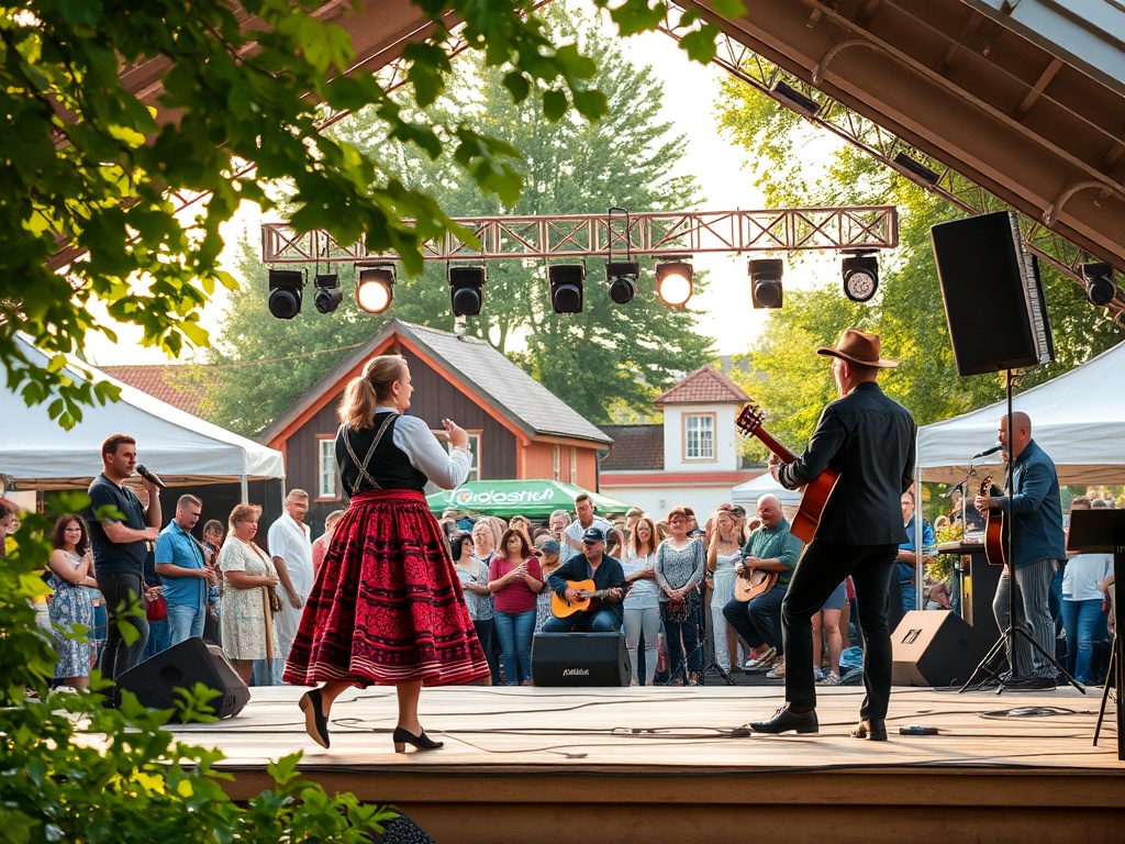 Herb Łowicza z elementami łowickiego folkloru, ilustrujący Łowicz jako stolicę folkloru